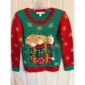 Celebrate‎ Together Kids Ugly Christmas Sweater Cat Gifts Lights Size L 10 12